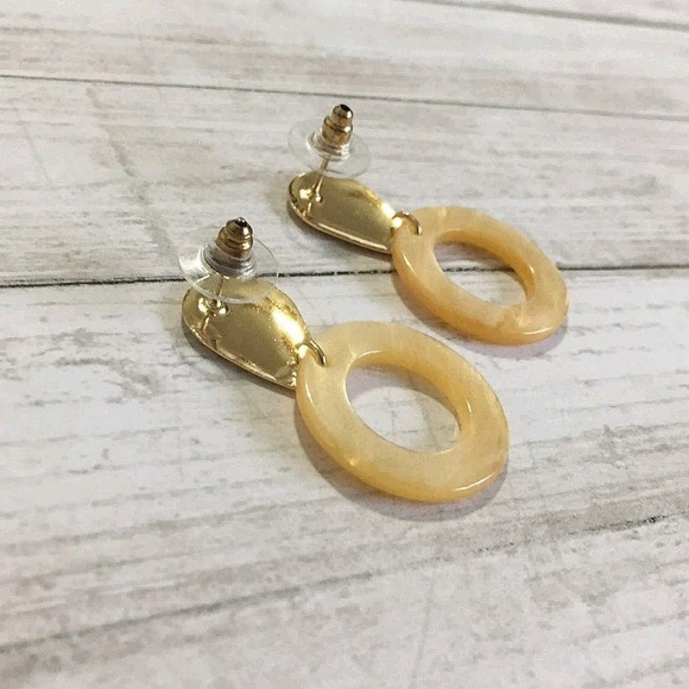 Earrings Gold Teardrop And Shimmering Resin Hoop